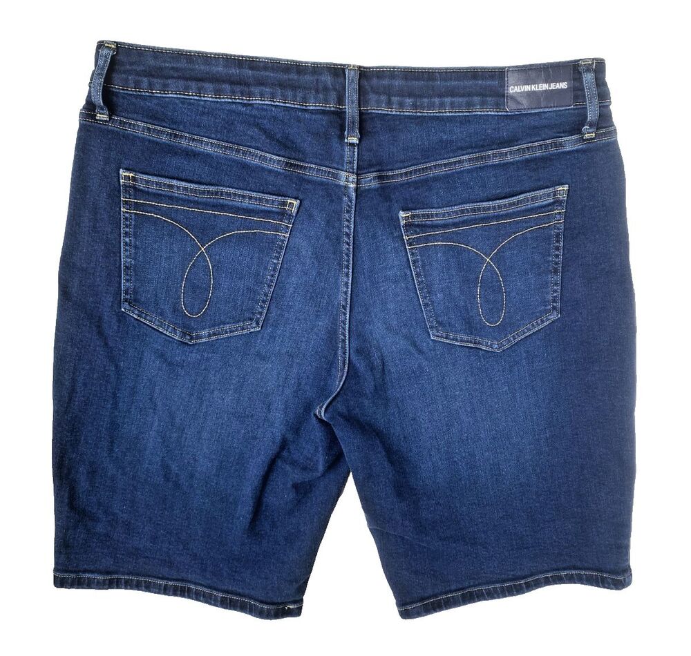 Calvin Klein Jean Bermuda Denim Long Shorts Pockets Women's Size 14 Blue